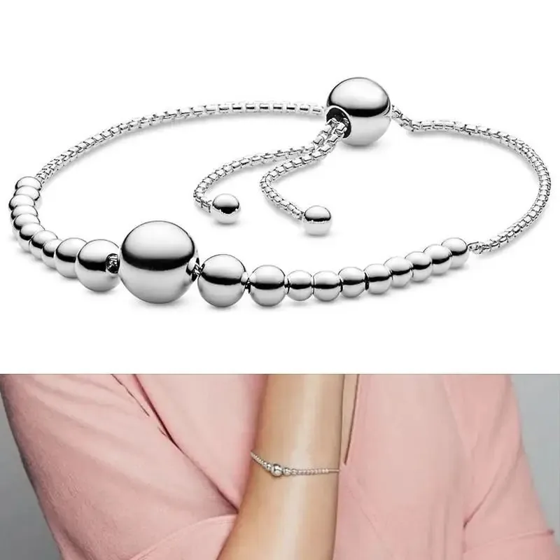 New Hot 925 Sterling Silver Original Logo Beaded Design Bracelet Rope and Moments Black Leather Bracelet Rope DIY Jewelry Gift
