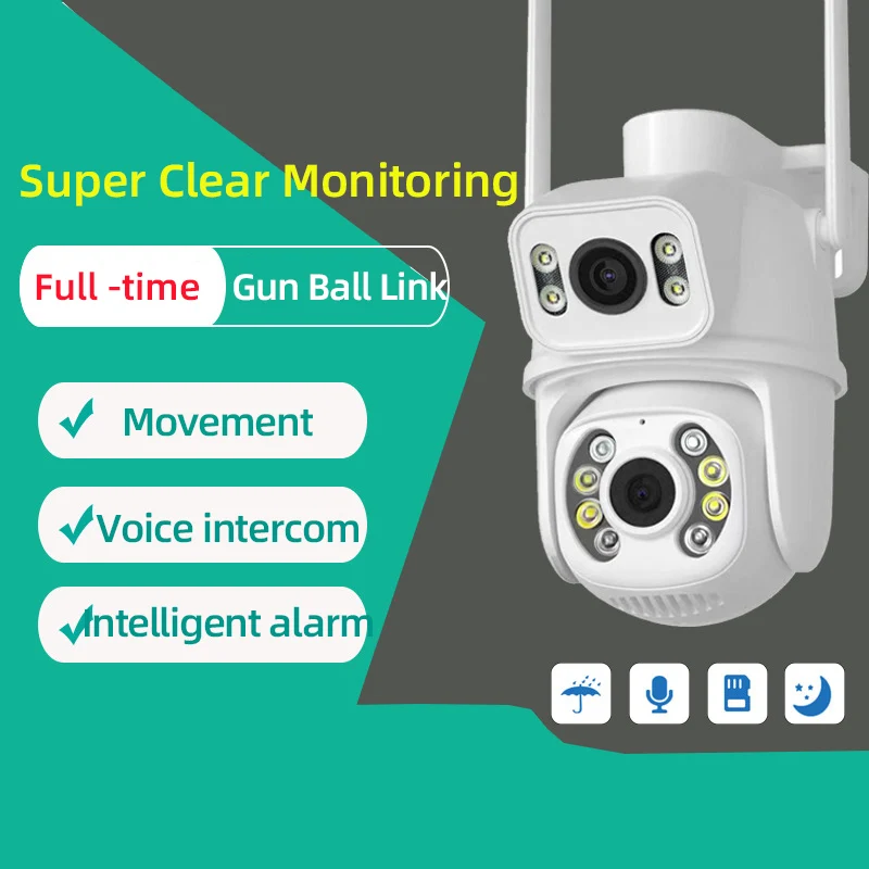 6MP WIFI Surveillance Cameras Night Vision Wireless Monitor Camera Dual Lens Camera Security Protection for Outdoor Living Room