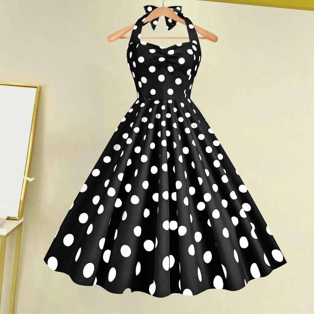 

Women's Retro Dresses 50's Retro A-Line Large Hem Sleeveless Polka Dot Print Backless Knee Length Evening Dress Summer