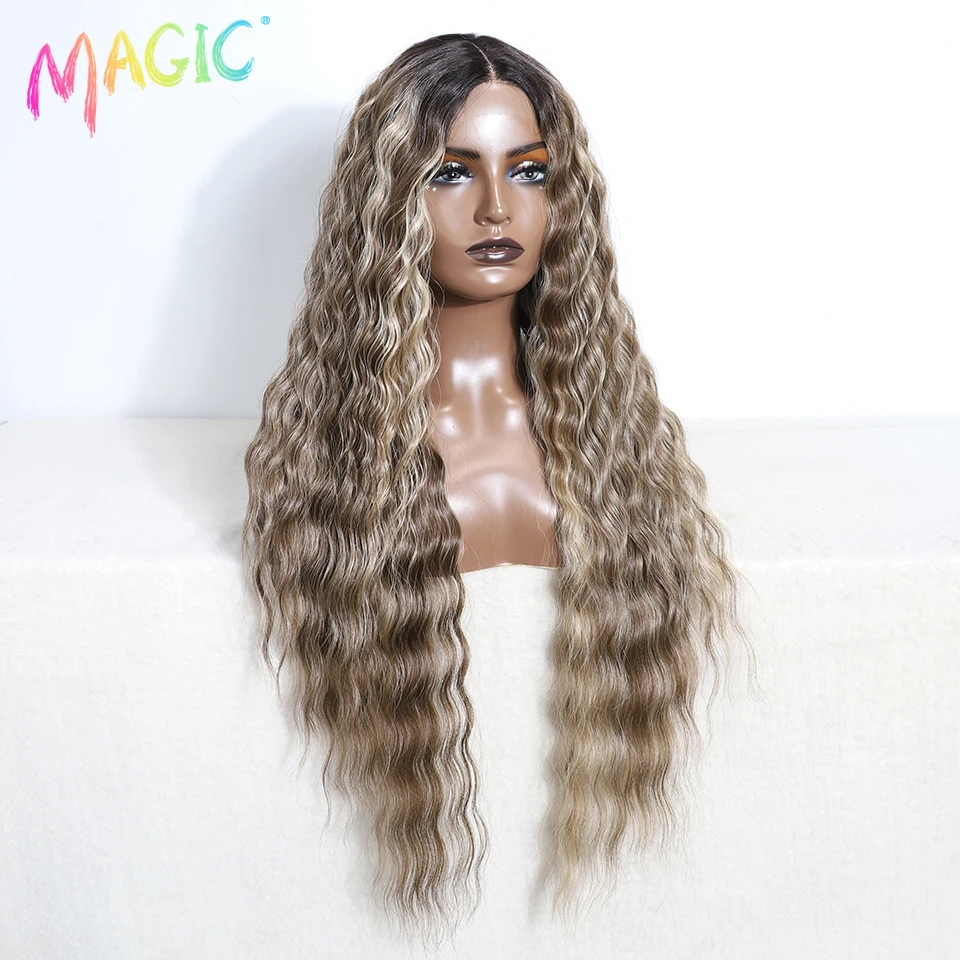 Magic Lace Front Wigs For Women 30" White Wig Body Wave Wig Blonde curly Highlight Cosplay Wigs Synthetic Lace Front