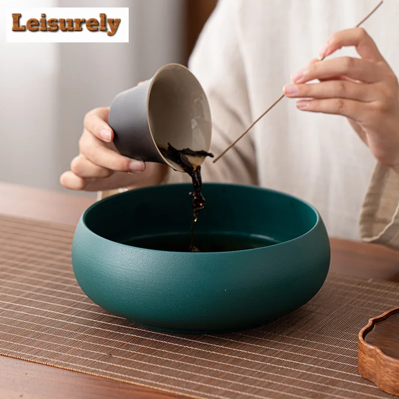 Large Capacity Wide Mouthed Jianshui Tea Washing Basin Pottery Tea Residue Bucket Water Washing Slag Tank Chaxi Teaware Ornament