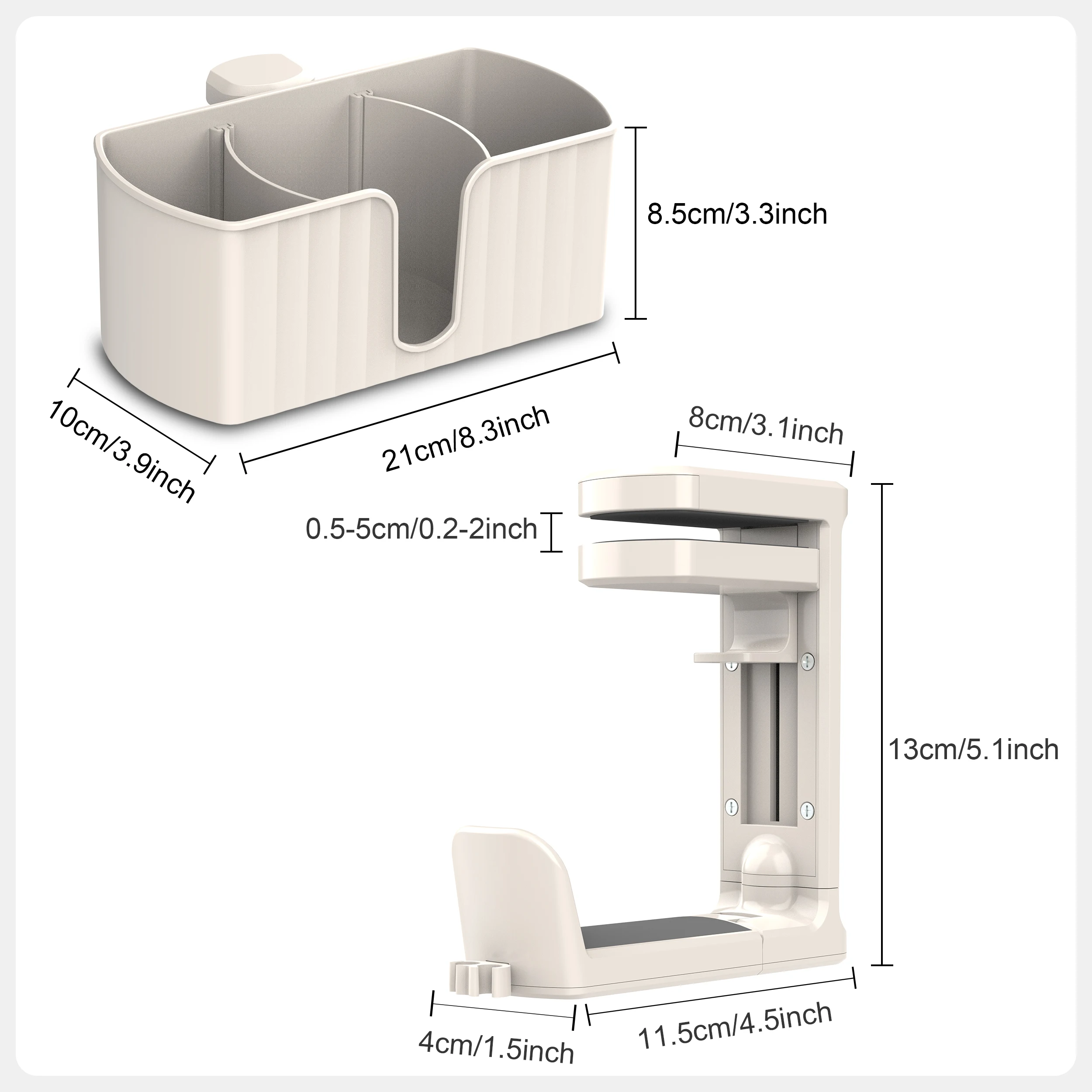 Organizer da scrivania 4 in 1 - Portabicchieri e porta cuffie da appendere sotto la scrivania con 2 fori per cavi - Gancio girevole, per bicchiere, telefono e penna - immagine 2