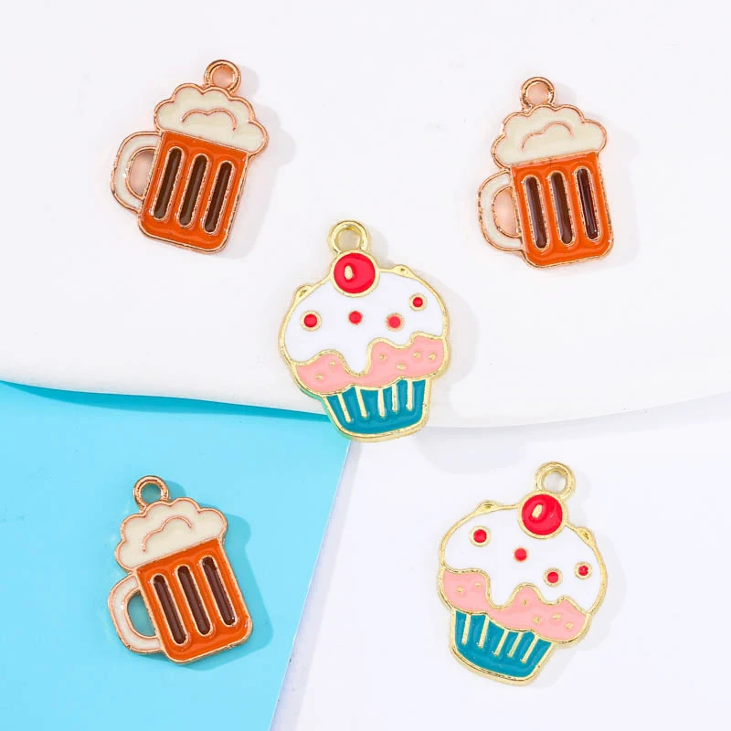 

20Pcs Mixed Cute Cake Beer Mug Enamel Pendant DIY Necklace Bracelets Earrings Key Chain Accessories Women Charm Jewelry Making
