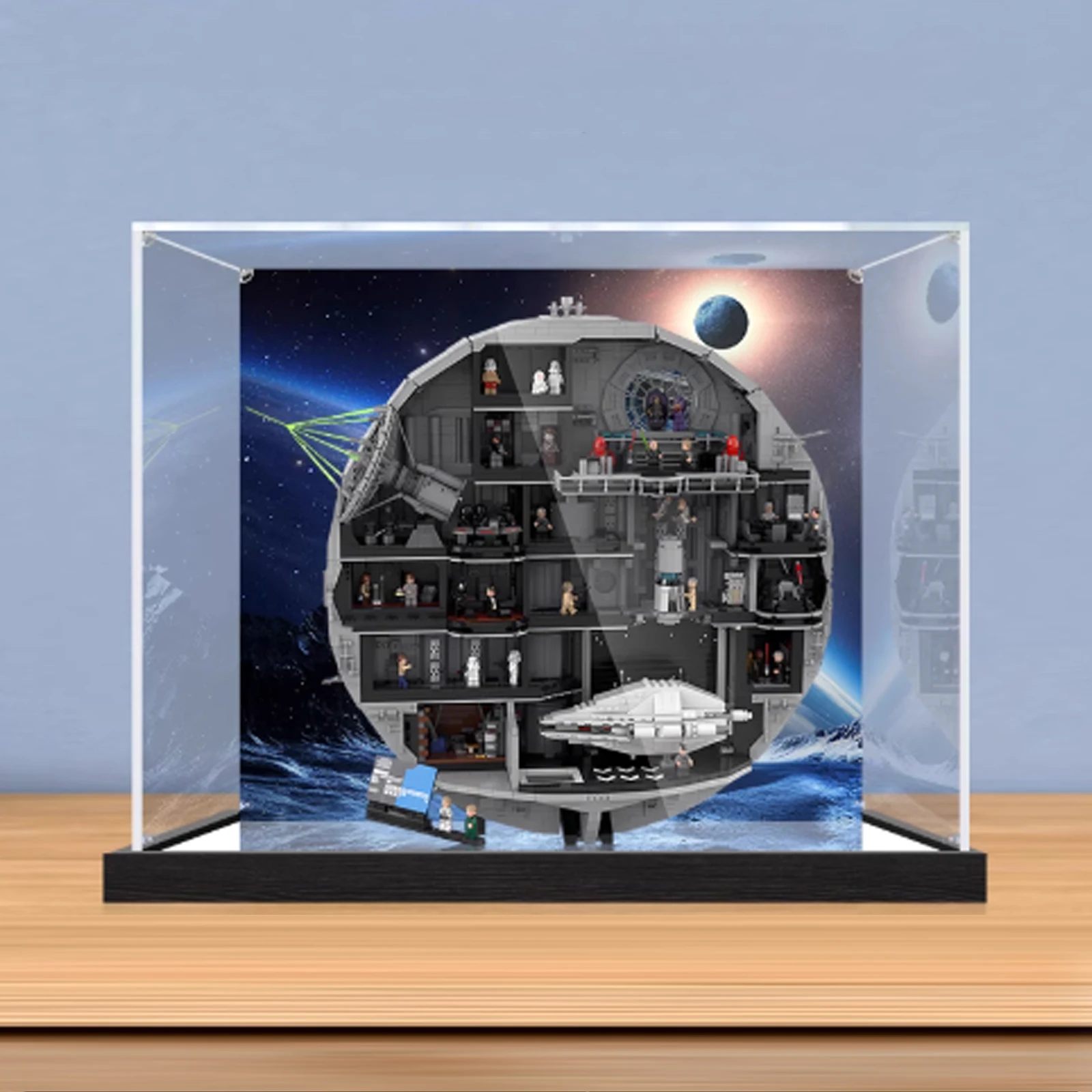 Vitrine en acrylique, boîte de rangement étanche à la poussière avec base en bois, bacs de rangement empilables transparents (20 x 20 x 10 cm) (60 x 60 x 30 cm