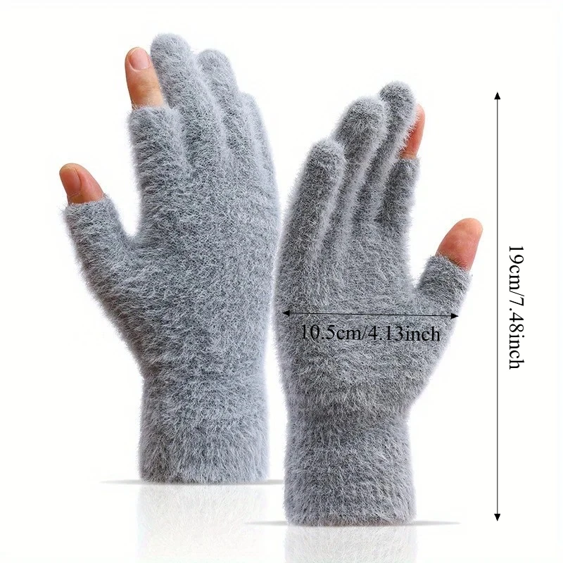 2pcs/1 쌍 회색 여성용 겨울 따뜻한 핑거리스 장갑(쓰기 및 터치 스크린 사용용) 캐주얼 외출 장갑, 터치스크린 장갑