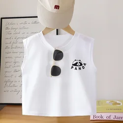Children's Cotton Sleeveless Panda Shirt - Stylish Cartoon Vest - 80 (White)