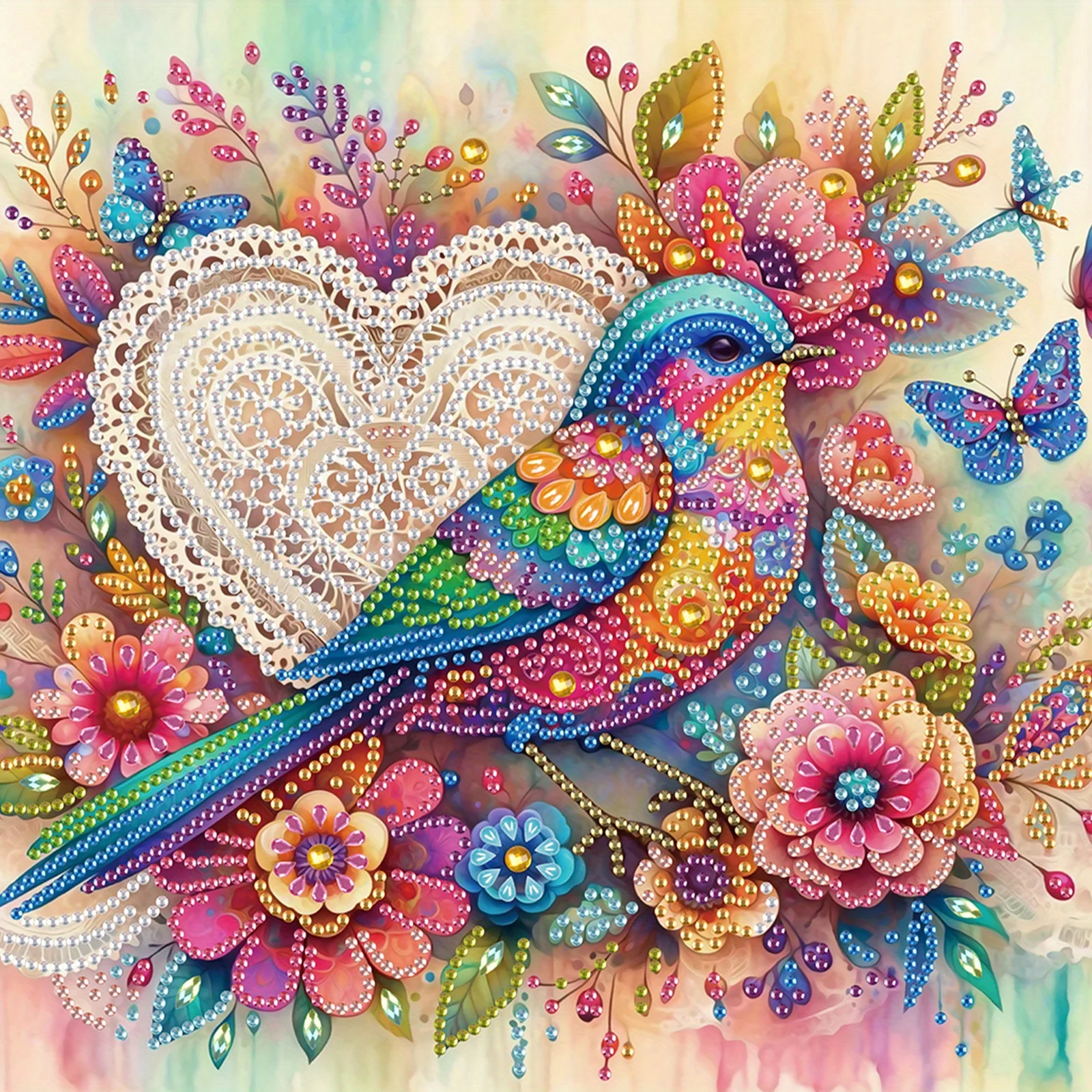 Kit Diamante Painting 5D LUSandy: Uccelli Colorati – Quadro Pendente A Forma Di Uccello, Decorazione Parete Fai Da Te