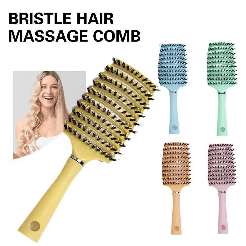 

Boar Bristle Hair Brush Head Scalp Massage Comb For Women Anti-Static Hairbrush Salon Hair Styling Tool Curved Vented Design