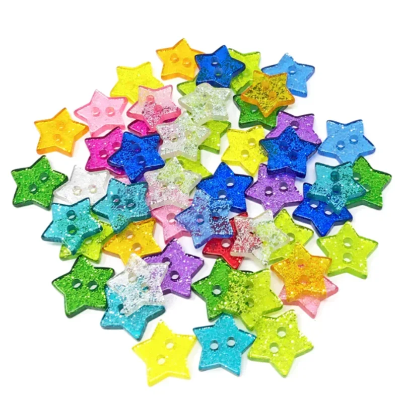 50pcs DIY 수 지 하트 스타 스파클링 반짝이 단추 의류 바느질 스크랩북 Cardmaking 2 구멍 DIY 공예 Embellishments