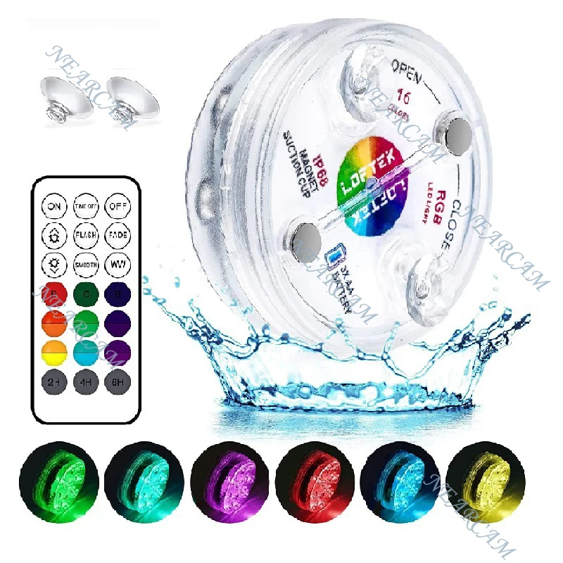 Underwater Light Wireless RF Swimming Pool Fountain Landscape RGB with Magnetic Suction Diving Garden Lighting IP68 Waterproof