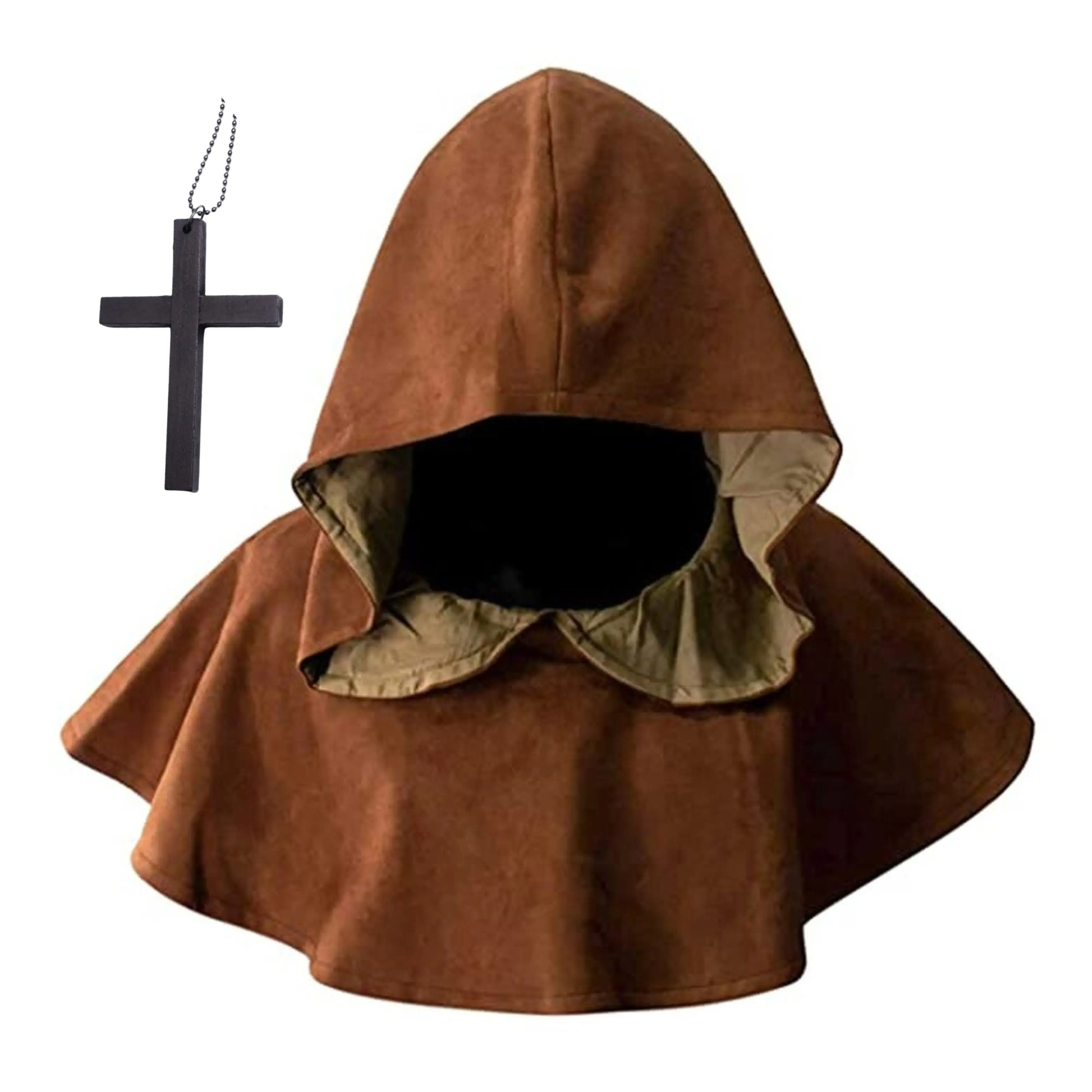 Medieval Renaissance Cape Short Cloak Mantle Hat Priest Carnival