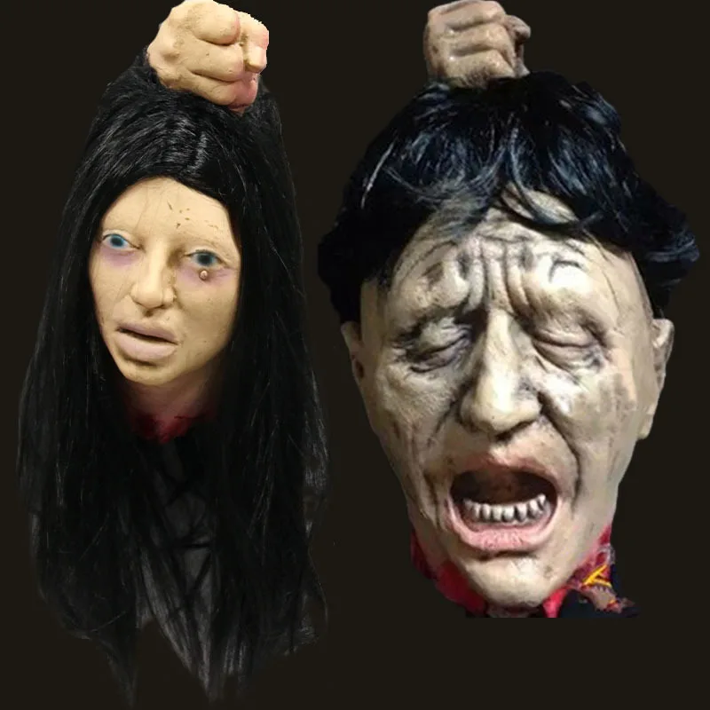 

Halloween Hanging Broken Head Dummy Male Female Head Haunted House Terror Ghost Head Secret Room Escape Mechanism Prop Bar Decor