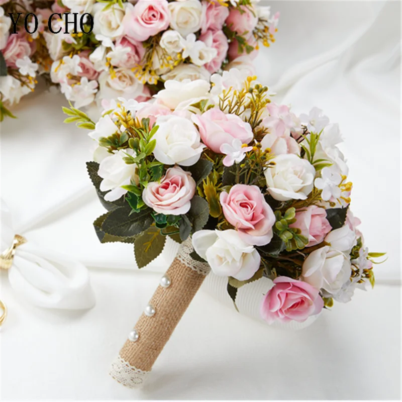 Wedding Bouquets Wedding Flower Decoration Bride Wedding Bouquet Bridesmaid Holding Flors Pink Roses Artificial Flower