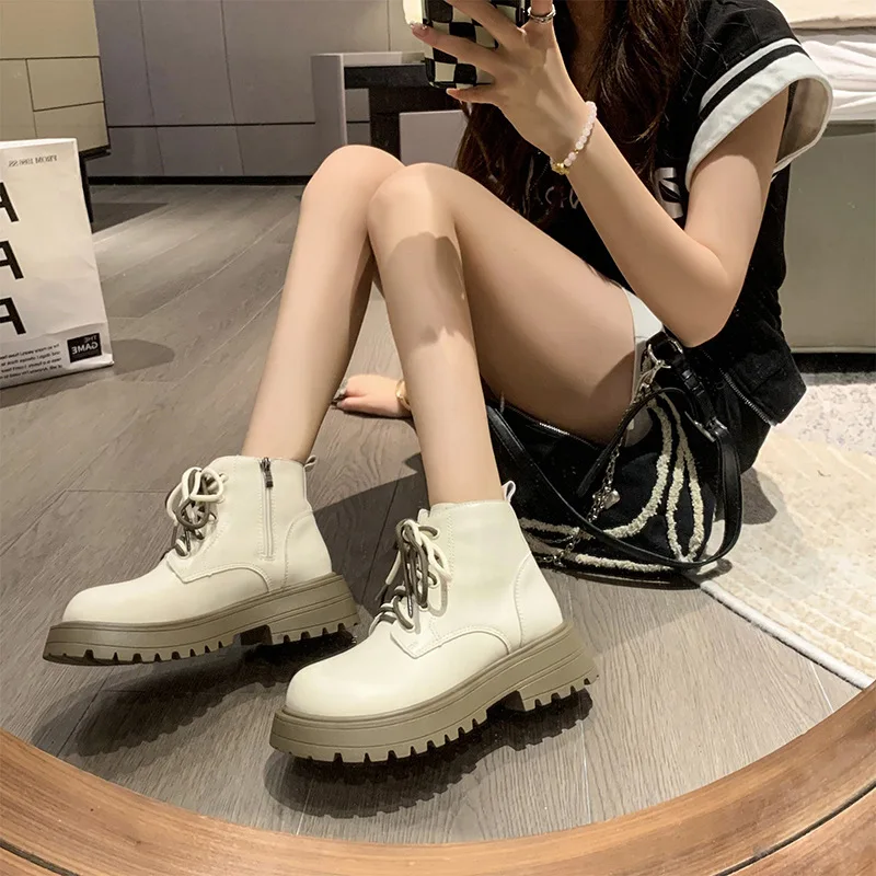 Thick Bottom Platform Women Ankle Boots Woman Shoes Zipper Fashion Female Designer Motorcycle Boot Casual Ladies Footwear 2023