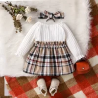 Baby Girls Summer Long Sleeve With Button Plaid For Preppy Style Party Dress 2