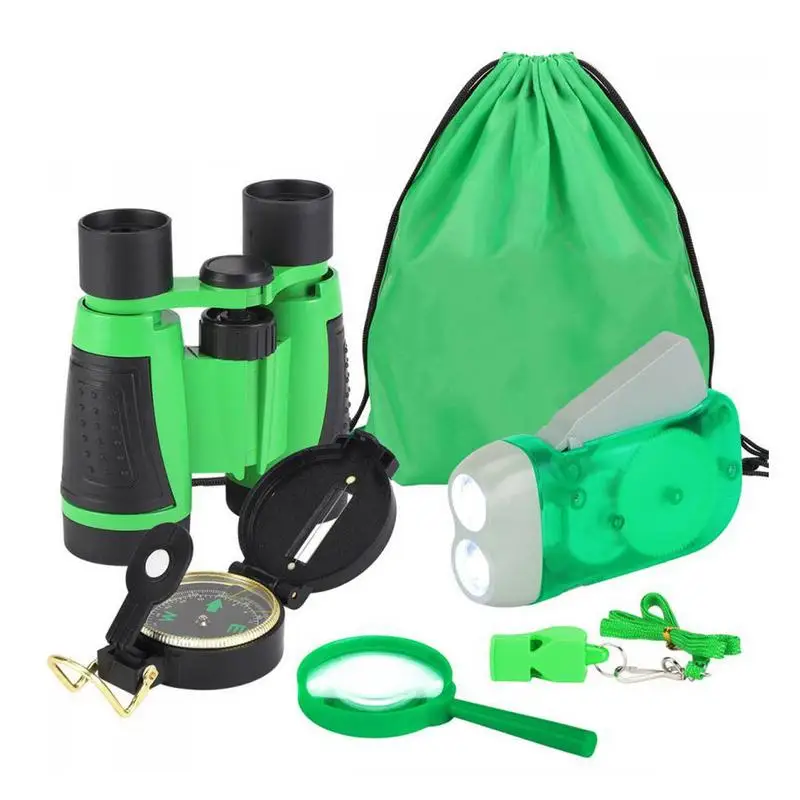 6PCS Children Outdoor Camping Exploration Set Binocular Flashlight Compass Magnifying Glass Hiking  Kids Adventure Pack