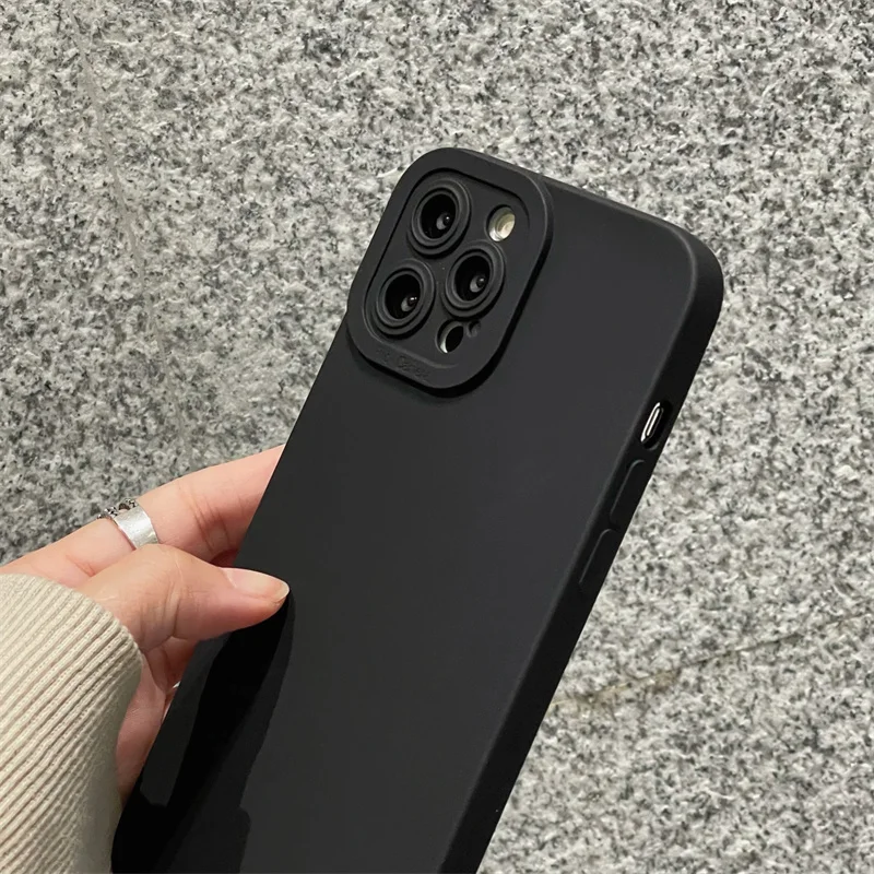 high-end Black Shockproof Silicone TPU Phone Case For Iphone 13 12 Pro 11 Pro Max X Xs XR 7 8 Plus SE For Men Protect Lens Cover 13 pro max cases