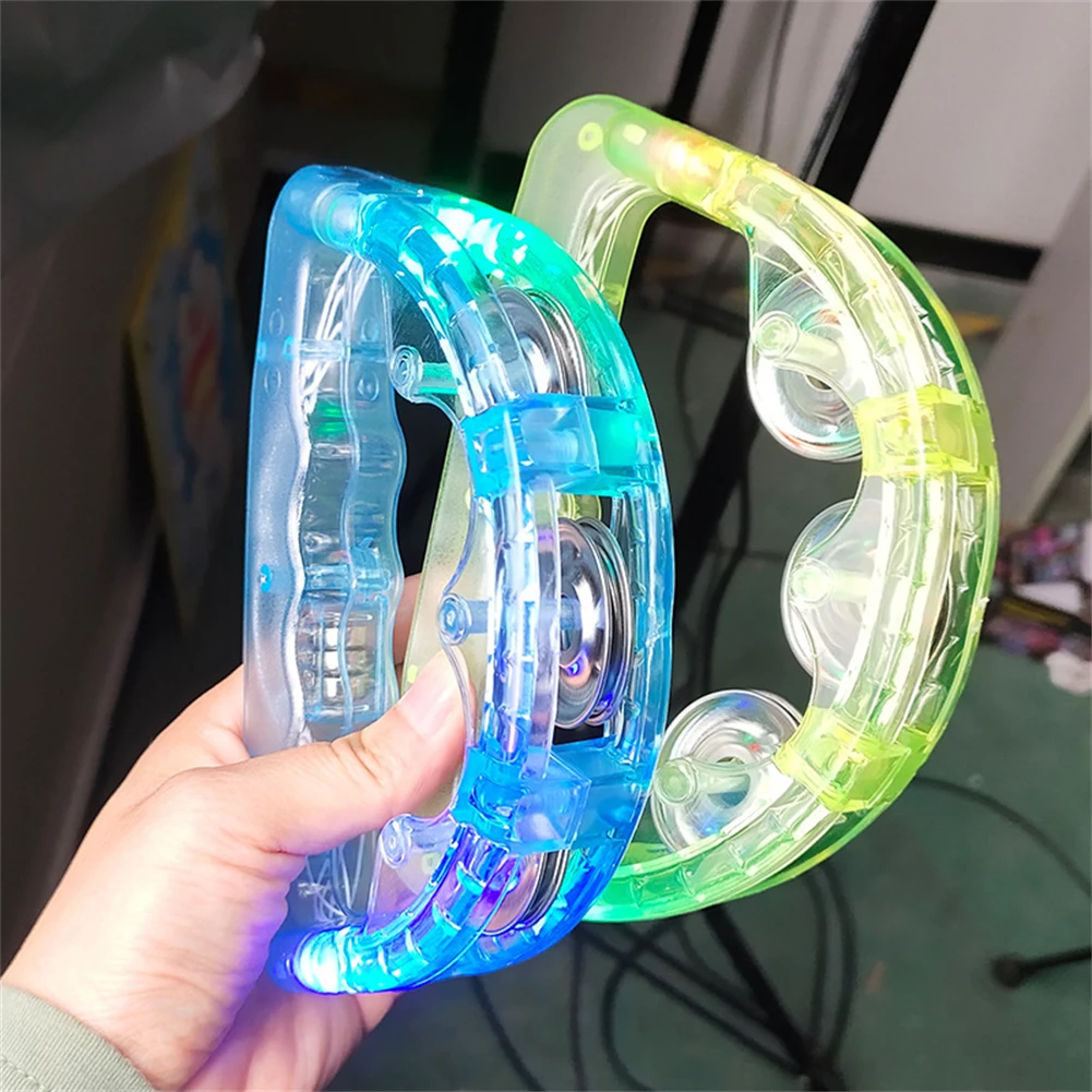 2Pcs LED Tambourine Clear Light Up Sensory Toy Flashing Tambourine Musical Instrument Shaking Toy For Festivals Birthday Instrum