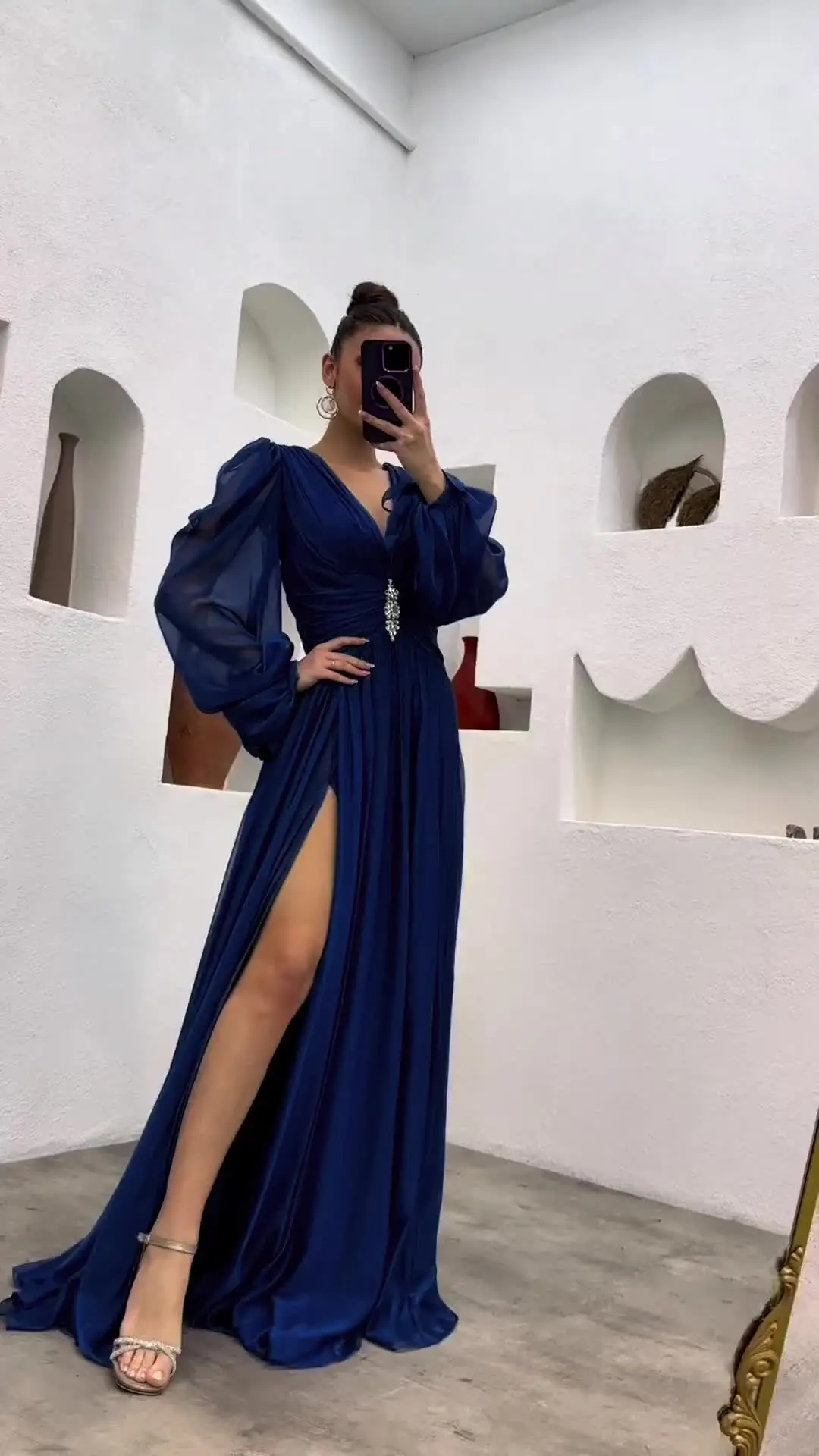sachin and babi light blue dress Ever-Pretty Elegant V-Neck Long Lantern Sleeves Chiffon Evening Dress with Sequin main image 0