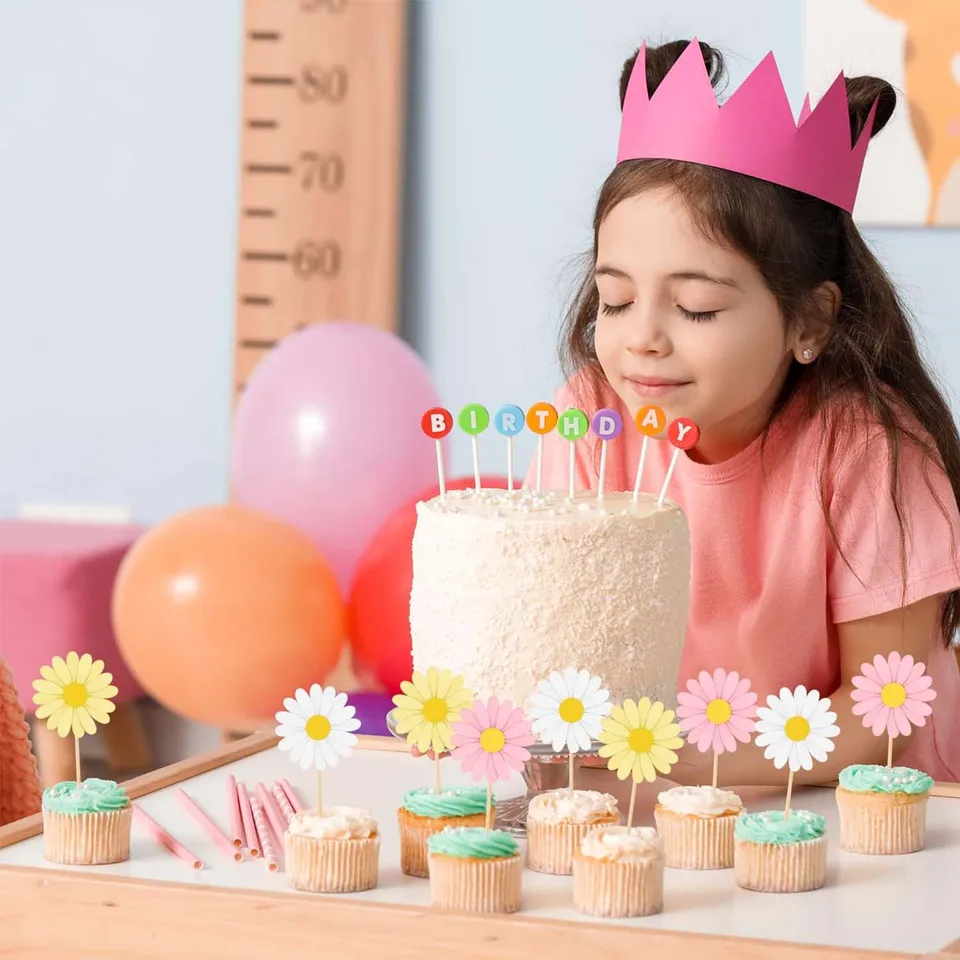 24 topper per cupcake a forma di margherita, decorazioni per torte a margherita, crisantemo, topper per cupcake, margherite, per compleanni, matrimoni, multicolore