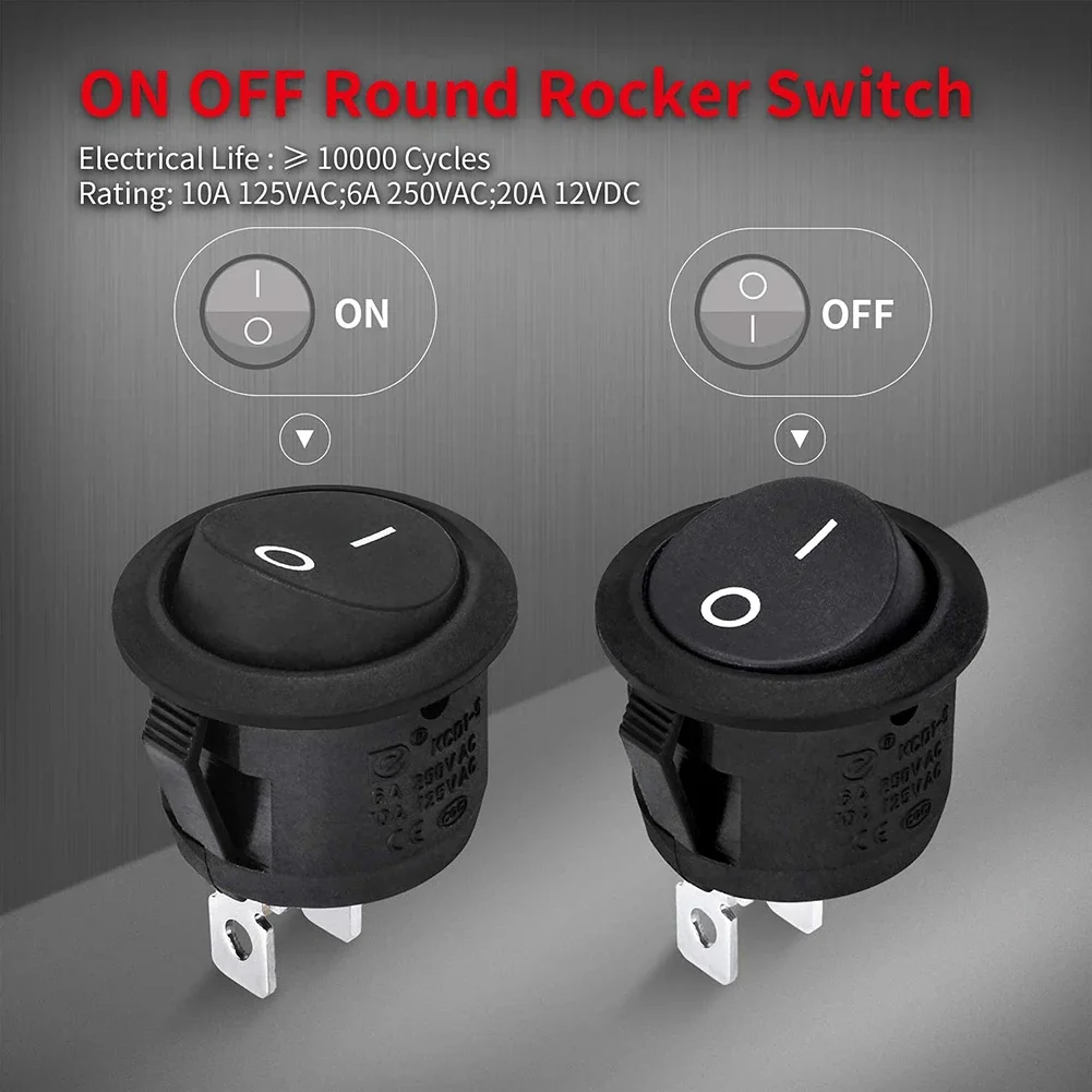 5PCS Round Rocker Switch ON Off SPST 20mm DC12V-24V Toggle Switch for Car Automotive RV 2 Pin Wired Auto Replacement Parts