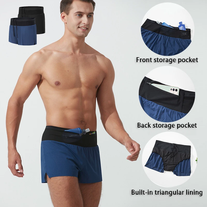 2 in 1 Marathon Trail Running Shorts Quick Dry Long Distance Training Sport Men Summer Pockets Lining Track And Field Breathable