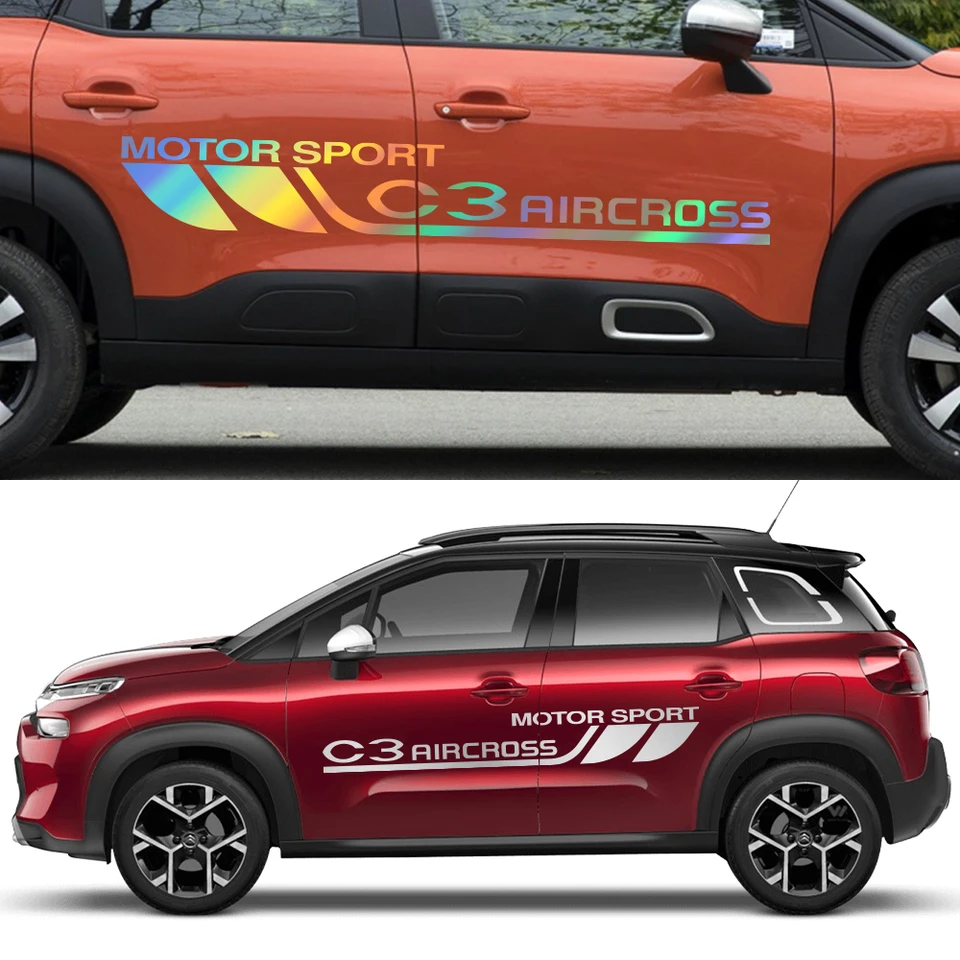 For Citroen C3 Aircross 2PCS Car Door Side Stickers Motor Sport