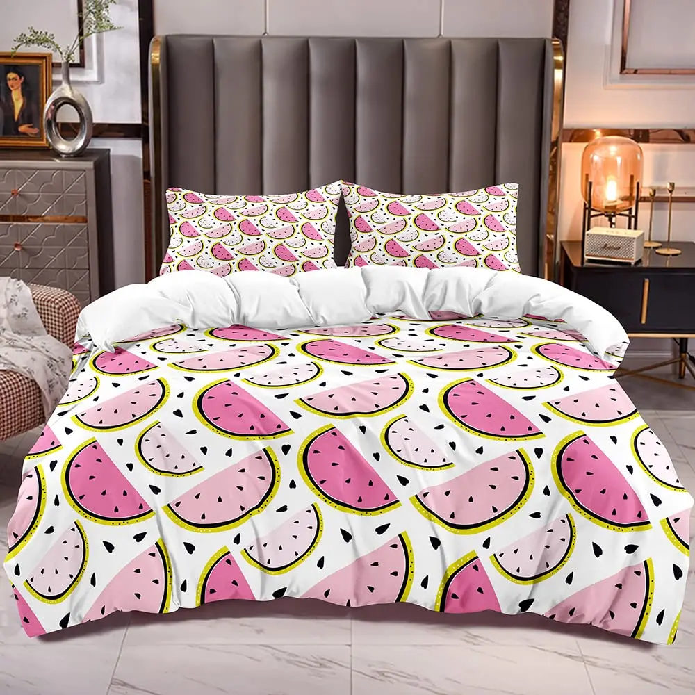 

Watercolor Watermelon Duvet Cover Sets King Boys Girls Fruit Print Comforter Cover Sets 3PCS with 2 Pillowshames Bedroom Decor