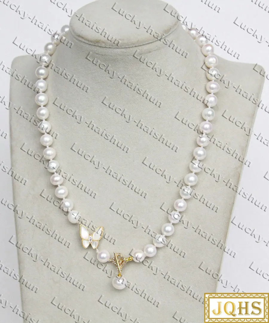 

Luster 17" 10mm Round White Freshwater Pearls Necklace Filled yellow Gold Clasp C469