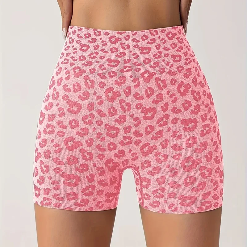 Leopard Print High Waist Yoga Shorts - Womens Gym Fitness Summer Leggings