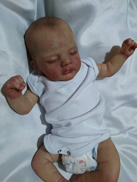 48CM Reborn Baby Dolls Sam with Rooted Hair Sleeping Newborn Baby 3D  Painted with Details Veins