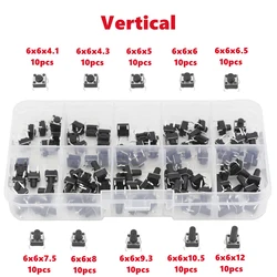 100 PCS Tactile Push Button Switch Kit - Variety of Heights, DIP 4P Micro Switches (Vertical)