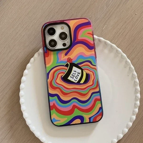 

Cartoon Dog Self Love Colorful Border Acrylic Phone Case Cover for IPhone 12 13 14 15 Pro Max Case for IPhone 14 Pro Max