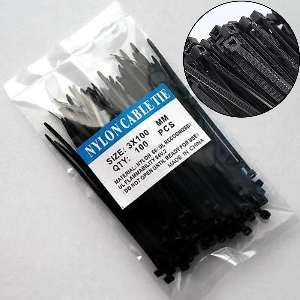

Electronic Products Nylon Cable Ties Cycling Home Self Locking 100pcs 3*200mm Appliance Black Corrosion Resistance