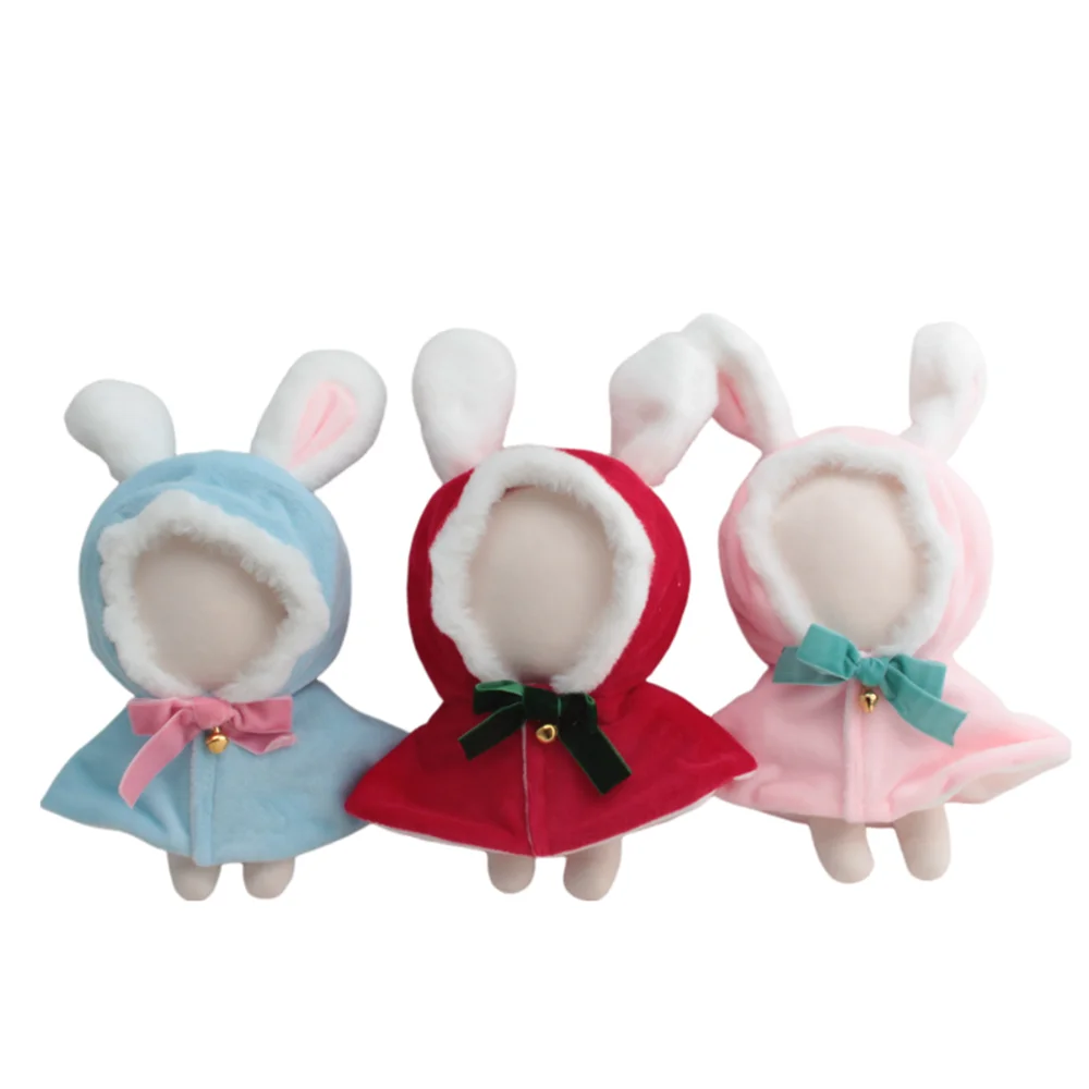

10/ 20cm Doll Clothes Red/Pink/Blue Cute Rabbit Ear Xmas Cloak Children Gift Toys Outfit Coat Kpop Plush Doll Accessories