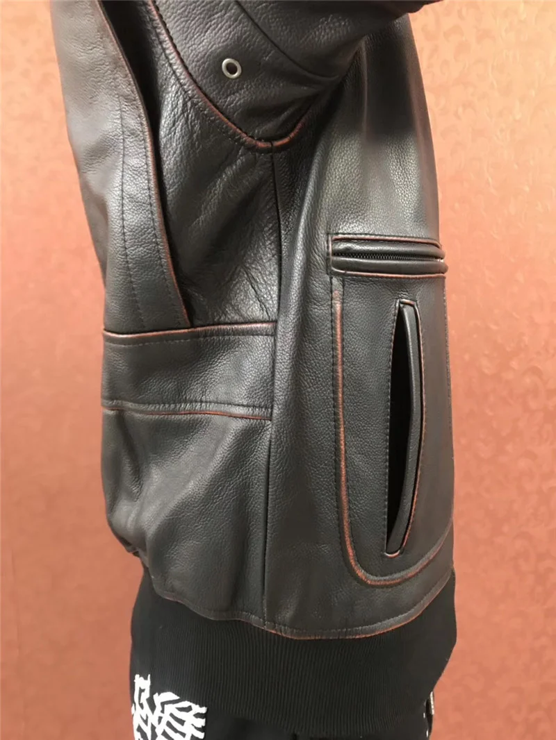 Description Picture 5 of item2024 Vintage Black Military Style Genuine Leather Jacket Men Plus Size 5XL Real Natural Cowhide Autumn USAF Aviation Coat