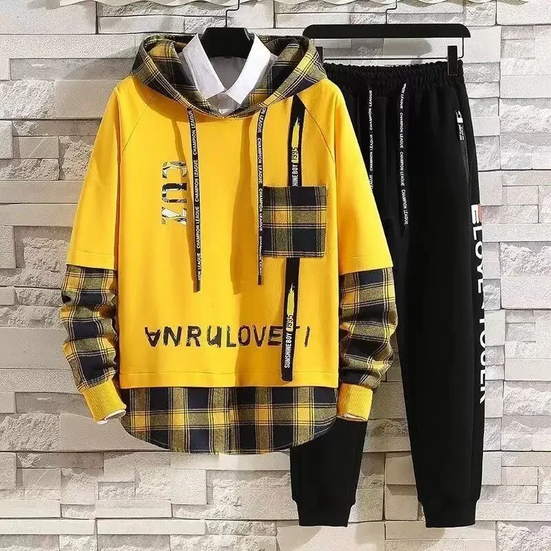 Kpop Cool Basic Pants Sets Chic Long Sleeve Top Stretch Spring Male T Shirt Hooded Sweatshirt Casual Autumn Slim Fit 2023 Trend