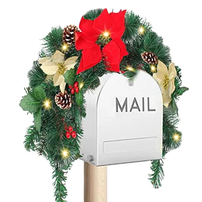 

Рождественский почтовый ящик, Рождественский почтовый ящик, декор с подсветкой, ягодно-красные цветы, кластеры, сосновые конусы