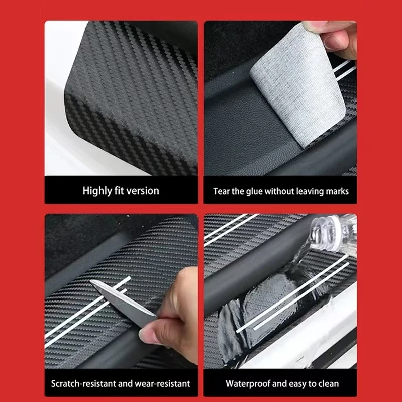 Carbon Fiber Leather Car Door Sill Protection Strips