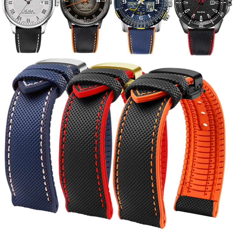 Premium Nylon-Silicone Waterproof Watch Strap for Men - 19mm, 20mm, 22mm Rubber Wrist Band Accessories
