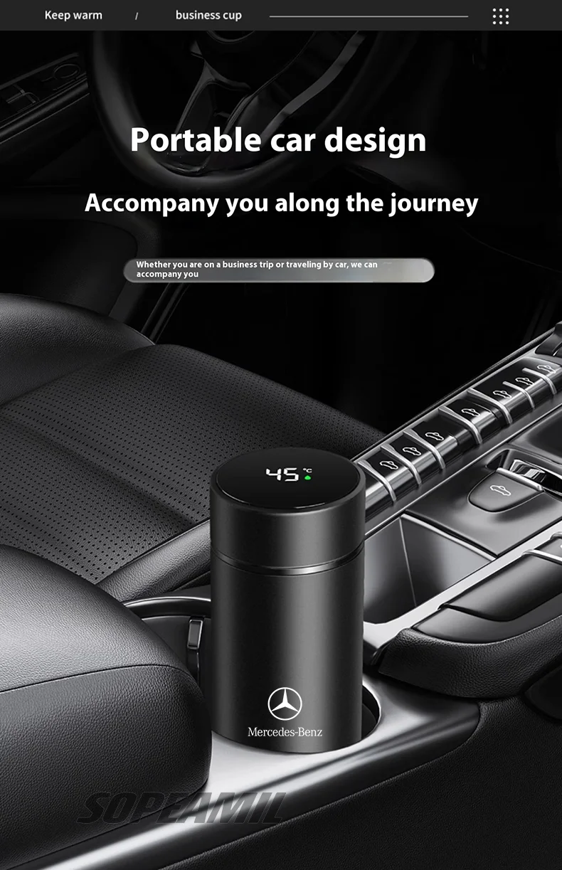 Car Vacuum Cup Thermos Mug Temperature Display Coffee Cup Mercedes-Benz A C E S Class A35 A45 C43 CLA CLS GLA GLC GLK ML SL Vito