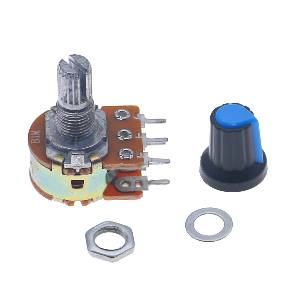 Wh148 Dual Gang Stereo 6pin Potentiometer kit 1k 5k 10k 20k 50k 100k 250k 500k 1M with knobs Single Shaft Nuts+BOX 45pcs