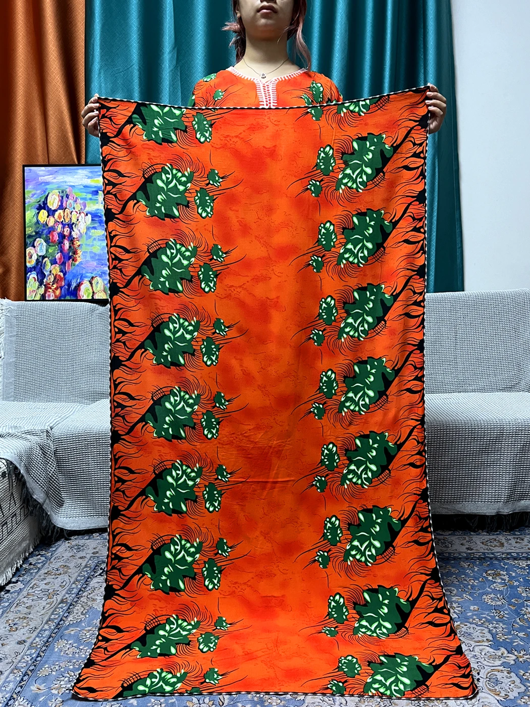 Abayas For Women's Prayer Garment Traditional Printed Floral Cotton Boubou Loose Femme Robe African Islam Dresses 160x70cm Scarf