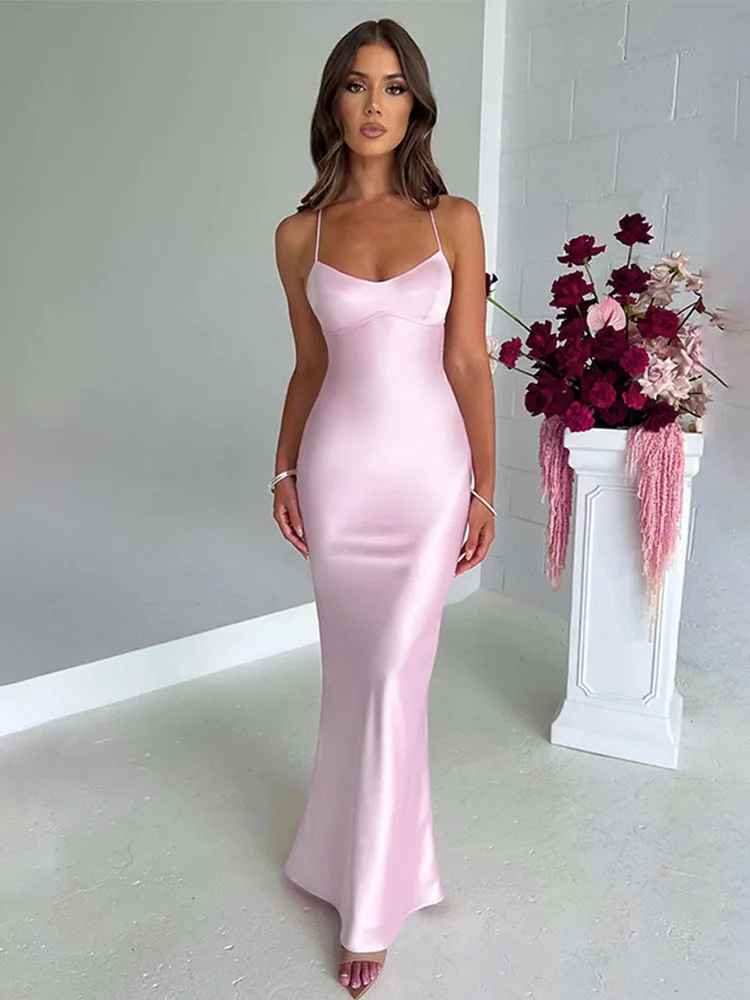 Avrilyaan Satin Backless Slim Sexy Dress Women 2024 Bodycon Long Summer Dress Mermaid Elegant NightClub Party Dresses Vestidos 3