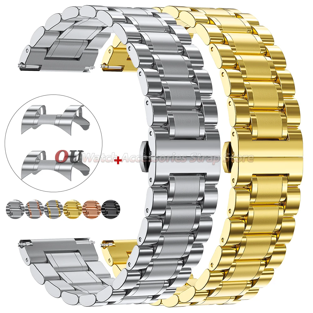 Elegant Stainless Steel Curved-End Bracelet with Butterfly Buckle