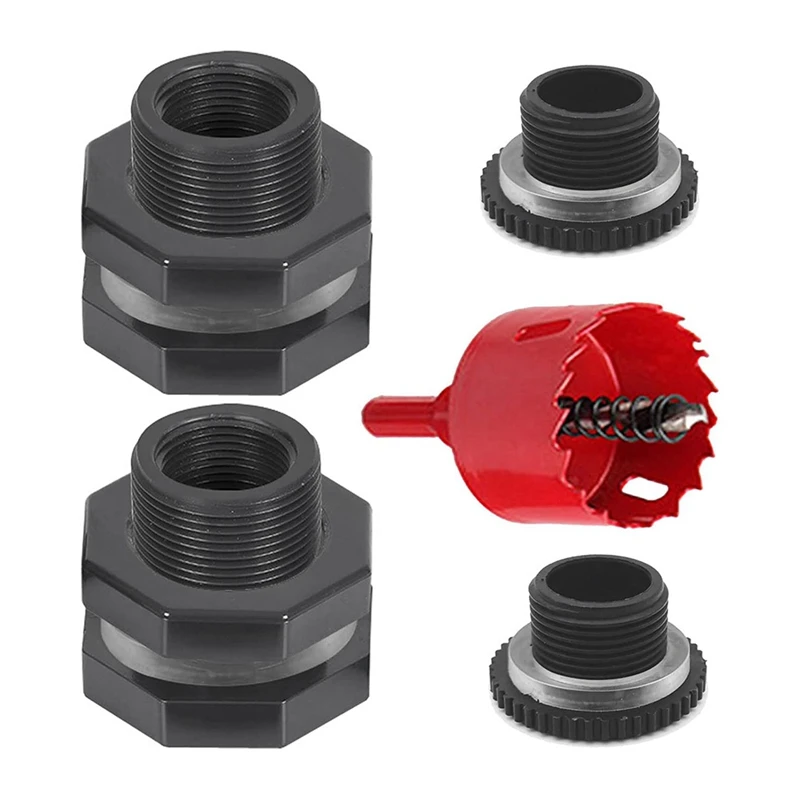 WISH 2 PCS Rain Barrel Bulkhead Fitting Kit With Plugs And Hole Saw Tool, 1 Inch PVC Spigot Connector Kit For Rain Barrels