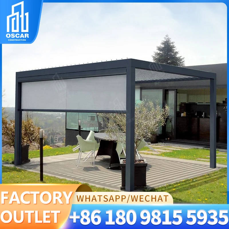 

3x3 3x4 Stock durable metal aluminum motorised electric retractable louvered roof outdoor pergola for garden