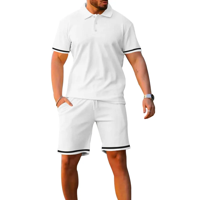 Short Sleeved Shorts Set Summer Lapel Button Up Sports and Casual Youth Men's Clothing