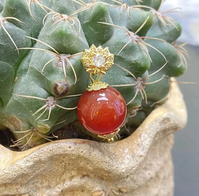 Nature Red Agate Round Bead Pendant necklace 925 Silver Plated brass Clasp Head Women's Fashion Jewellery pendant necklace