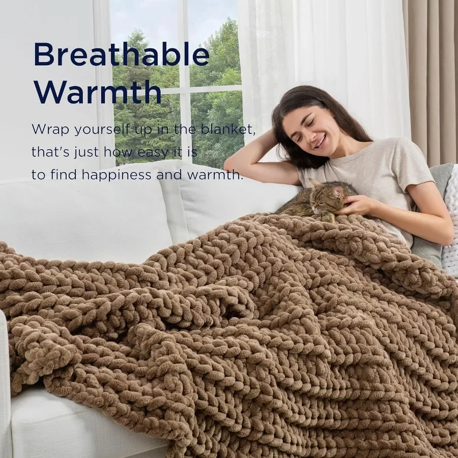 Handmade 10 lb Soft Knitted Weighted Blanket 40 x 60 in Breathable Chunky Knit Gravity Blanket Throw for Relaxation and Comfort